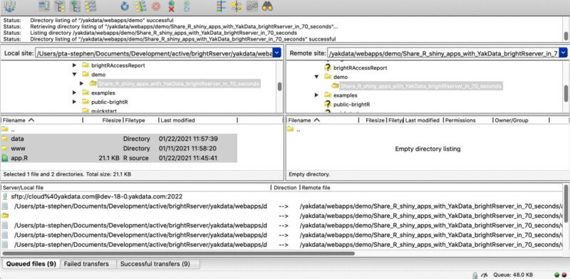 Publish your R shiny app to brightRserver using Filezilla or your favorite SFTP tool/command line