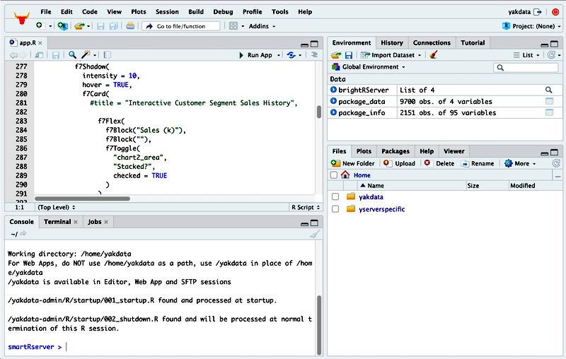 Enhance and debug R shiny apps on brightRserver